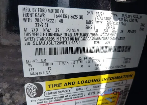 2021 Lincoln Navigator Reserve L из США, поврежденный, VIN 5LMJJ3LT2MEL11231